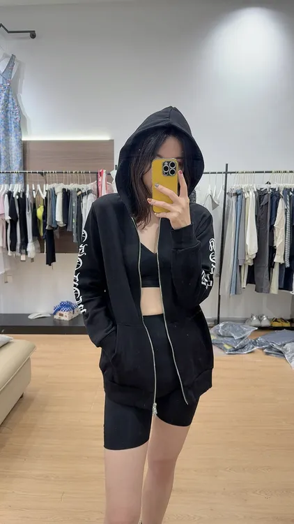 【木子家】美式秋季印花连帽开衫辣妹风卫衣运动短款长袖网红