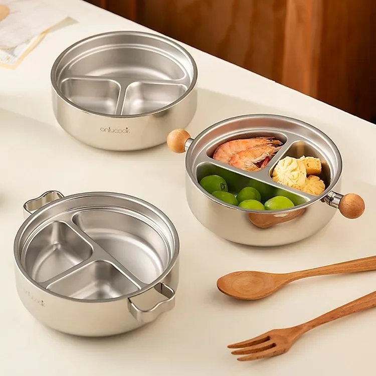 德国儿童餐盘316不锈钢宝宝辅食盘小学生饭盘家用保温三格一体式