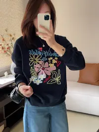 【格雷首尔】圆领加绒INS风时尚休闲套头卫衣绣花日系加厚韩版百搭