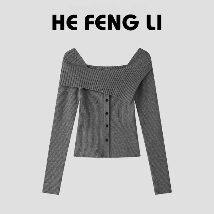 【俢织】时尚休闲可一字领秋季毛针织衫长袖上衣女百搭显瘦针织上衣