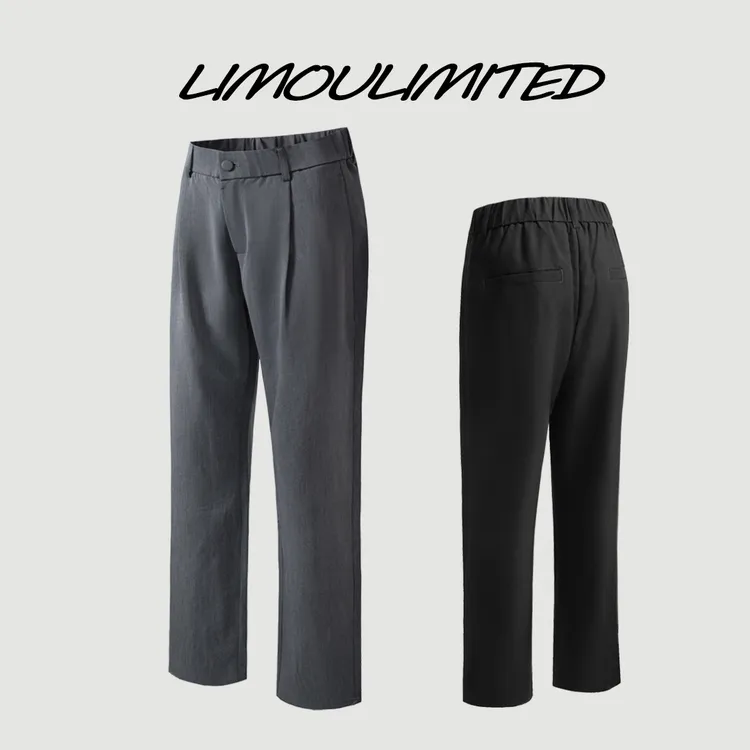 春秋冬季加绒松弛感黑灰色立体打褶弹力休闲西裤直筒垂坠男士长裤