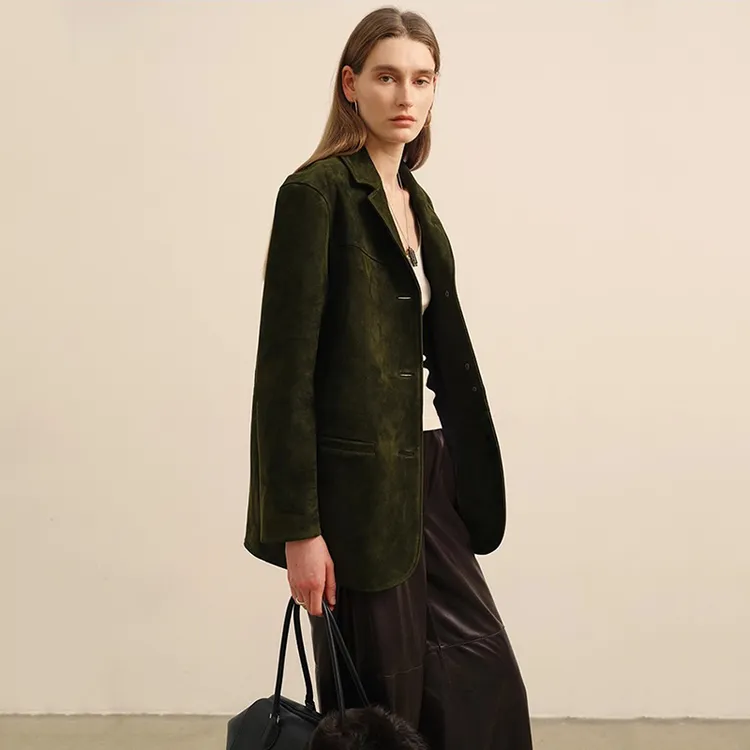 南非高端进口羊反麂皮绒皮衣时髦气质西装上衣女2025秋季新款
