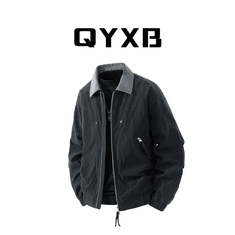 【品牌现货】QYXB美式工装外套男士复古撞色领夹克百搭宽松帅气上衣