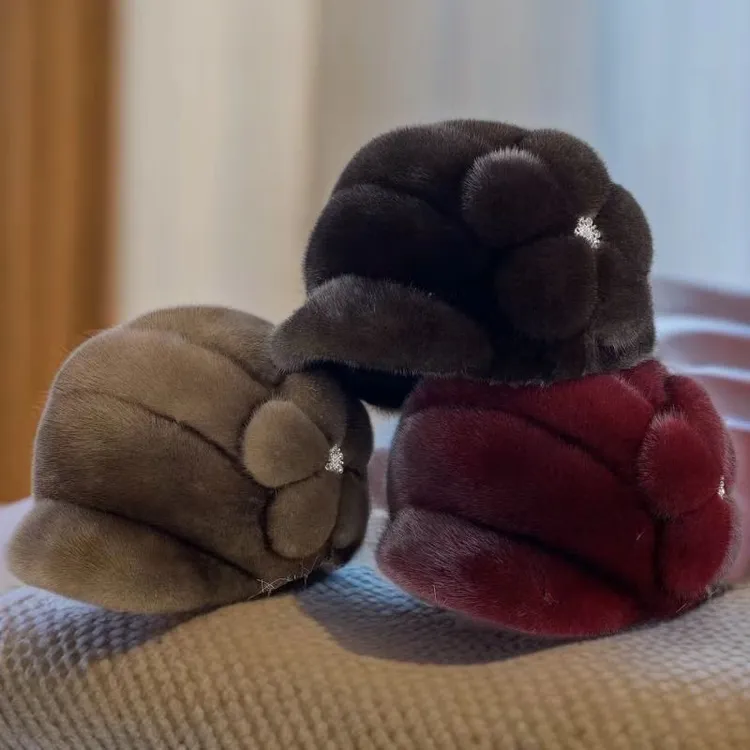 印玺缘水貂大花帽女士貂皮帽子冬季老年女士保暖妈妈款水貂毛帽子