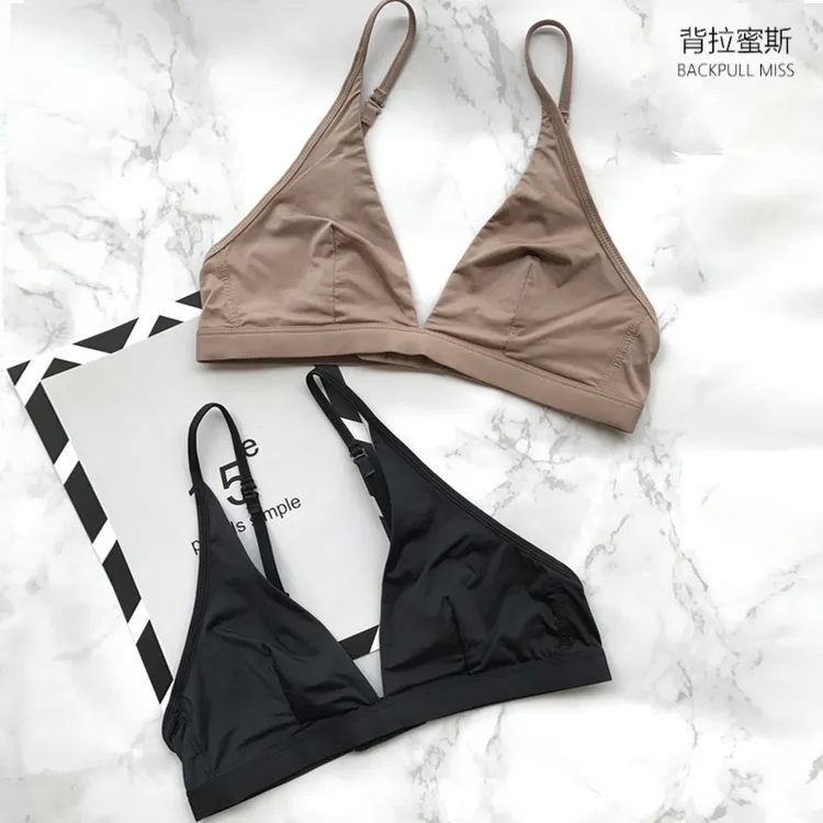 无痕交叉美背挂脖式文胸女超薄无钢圈三角杯简约睡眠胸罩面膜内衣