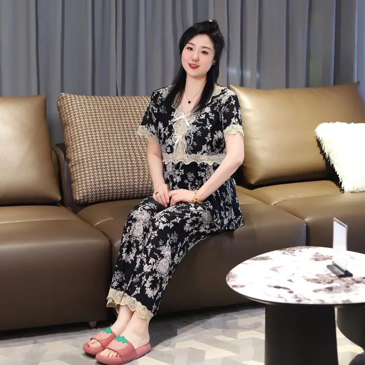 春秋款高弹睡衣女套装家居服大码宽松遮肉显瘦时尚洋气气质可外穿