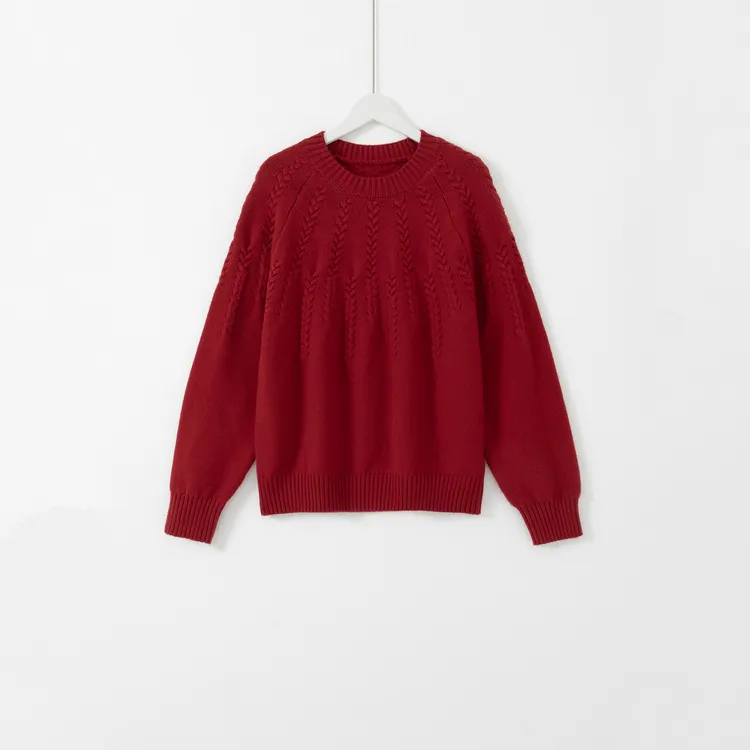  几里与麻 立体麦穗提花套头针织衫 衣长58胸围100 2112642