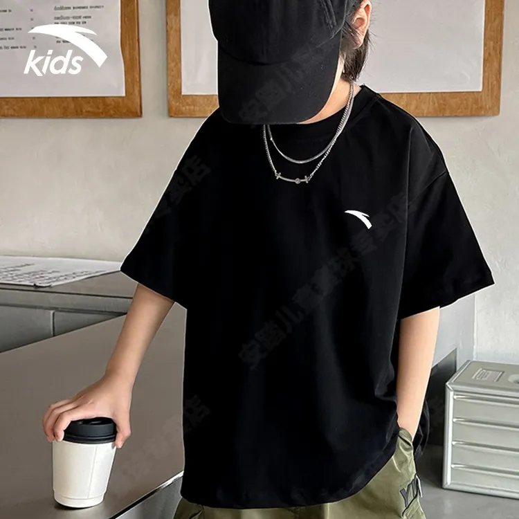 安踏儿童短袖T恤2025夏新款纯棉透气简约潮流运动跑步休闲速干T恤