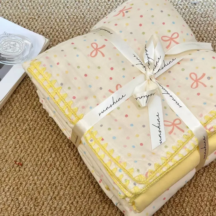 全棉A类印花双层纱三角针工艺款四件套吸湿透气四季通用款可机洗