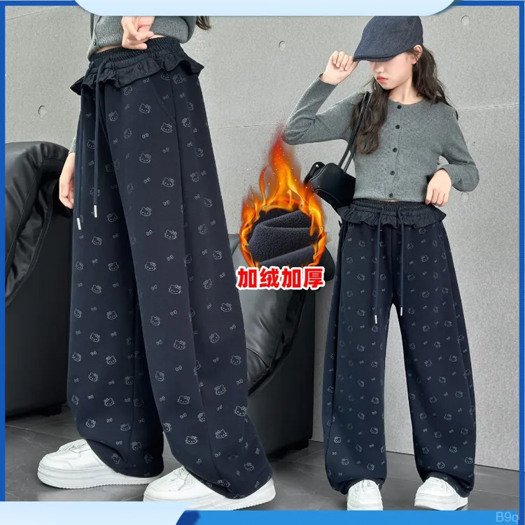 裤子冬季2025休闲裤加绒女童时尚洋气大童百搭阔腿裤新款加厚韩范