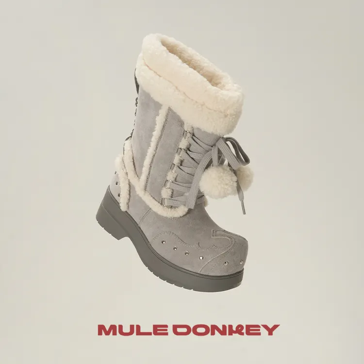 多嘴驴Donkey【灰蓝色】哥特雪域厚底靴系列加绒厚底冬季轻亚原创