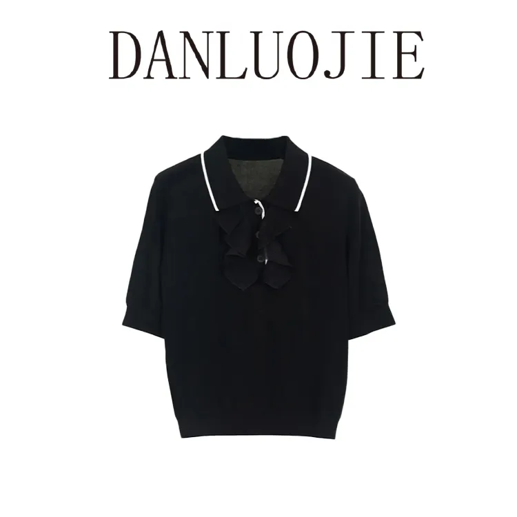 丹珞婕 女神的新衣 兰精天丝匹马棉老钱风  桑蚕丝polo针织衫 T恤