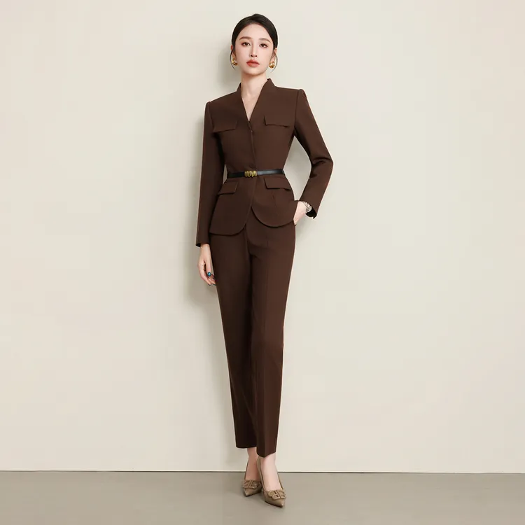 钟老板 气质干练V领西装套装女2025秋季新款正式场合职业通勤正装