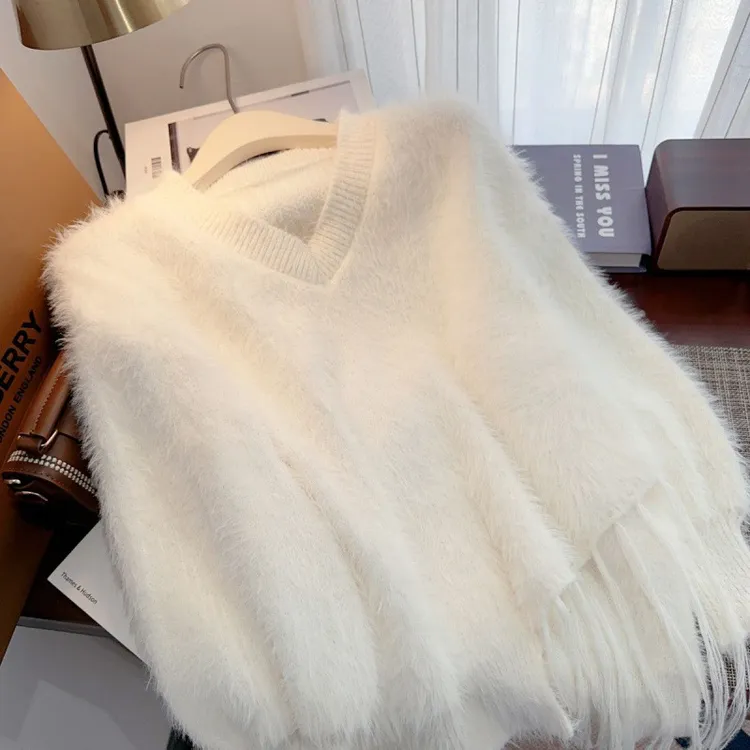 常规款韩系复古仿水貂绒毛衣女秋冬季2025新款慵懒风休闲针织软糯