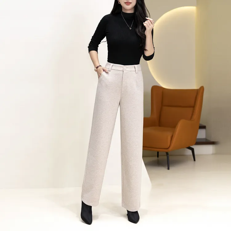 羊毛呢直筒裤女秋冬新款垂感显瘦高腰加厚休闲时尚阔腿裤子女士