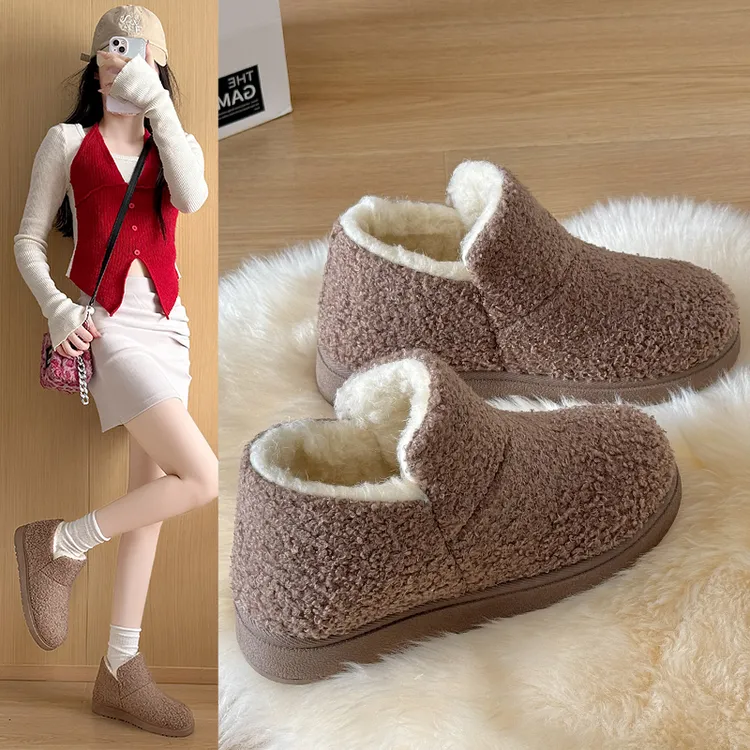 2025冬季女士加绒保暖舒适雪地靴一脚蹬懒人棉鞋百搭时尚妈妈鞋