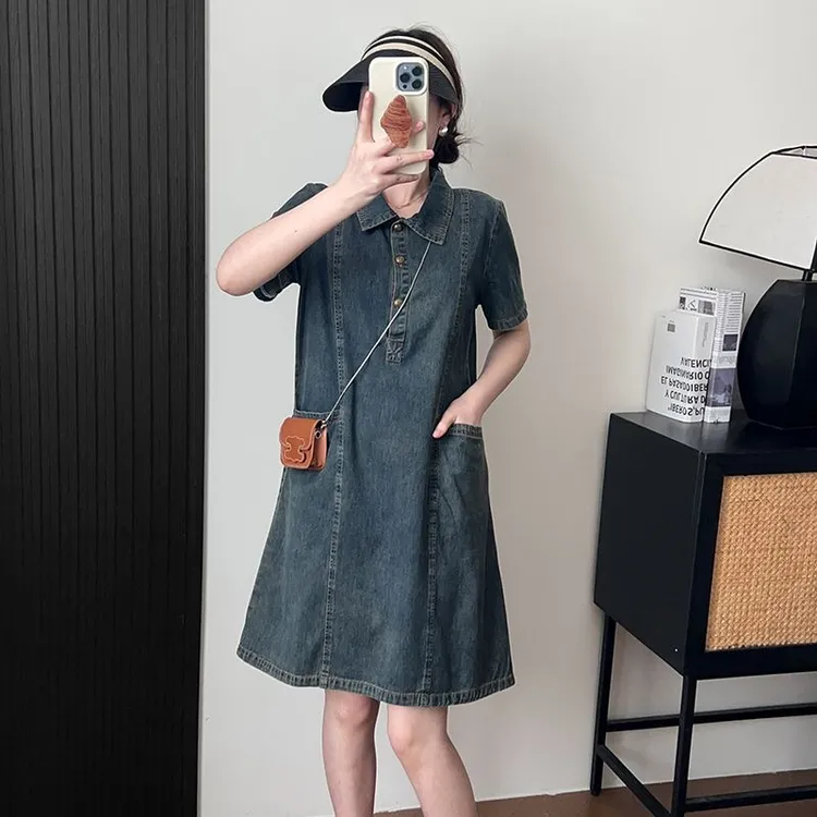 牛仔连衣裙女夏季2025宽松显瘦洋气遮肚子休闲减龄法式衬衫裙子