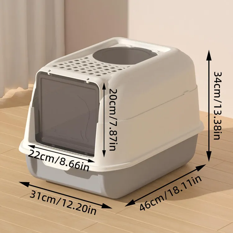 Large全封闭猫砂盆隔臭DetachableLitterBox顶出式猫咪自动饮水器