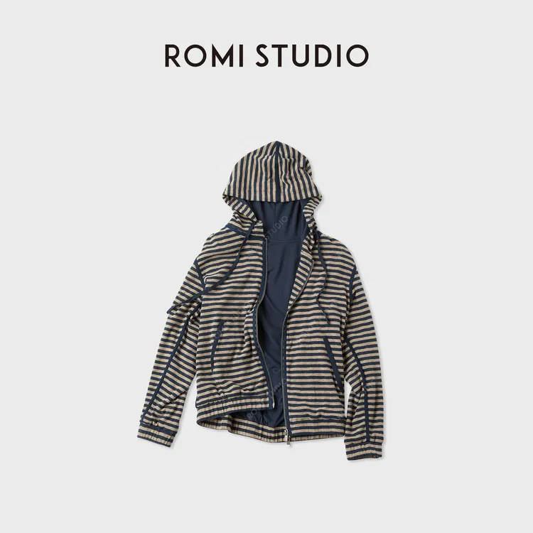 ROMI STUDIO“美式复古”撞色条纹双拉链针织卫衣外套RWCAW65451