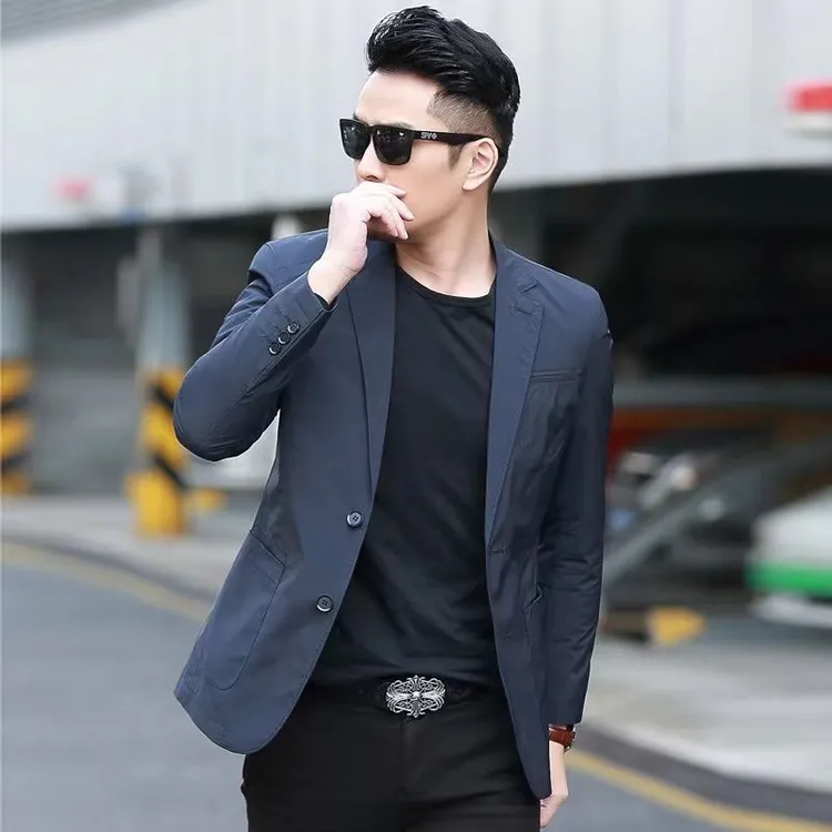 春秋新品男士商务休闲轻薄西服时尚轻奢英伦纯色西装外套气质