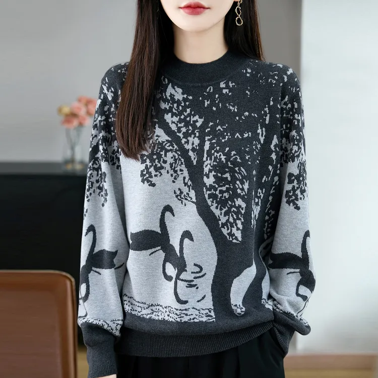 哥弟阿玛施官方大码女装秋冬半高领套头针织显瘦遮肚子内搭打底衫