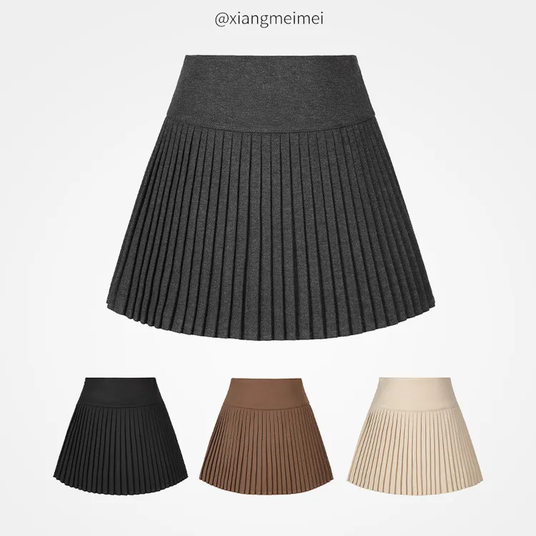 百褶裙短裙女2025秋冬新款极简风百搭高腰显瘦裙子毛呢a字半身裙