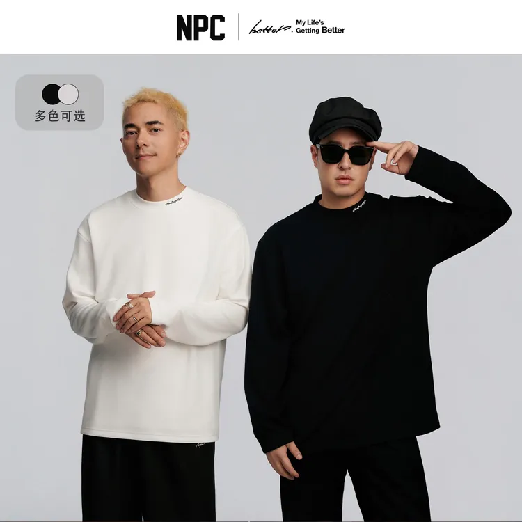 NPC山羊绒混纺琥珀流光风撞色胶印圆领T恤男女运动衫秋NP67TL02商品图