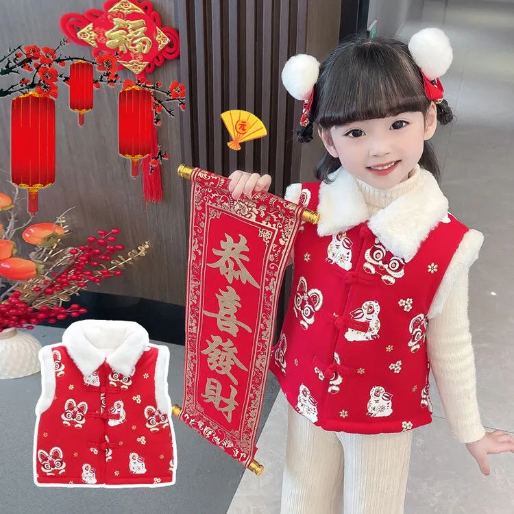 马甲中国风冬季印花女童中小童