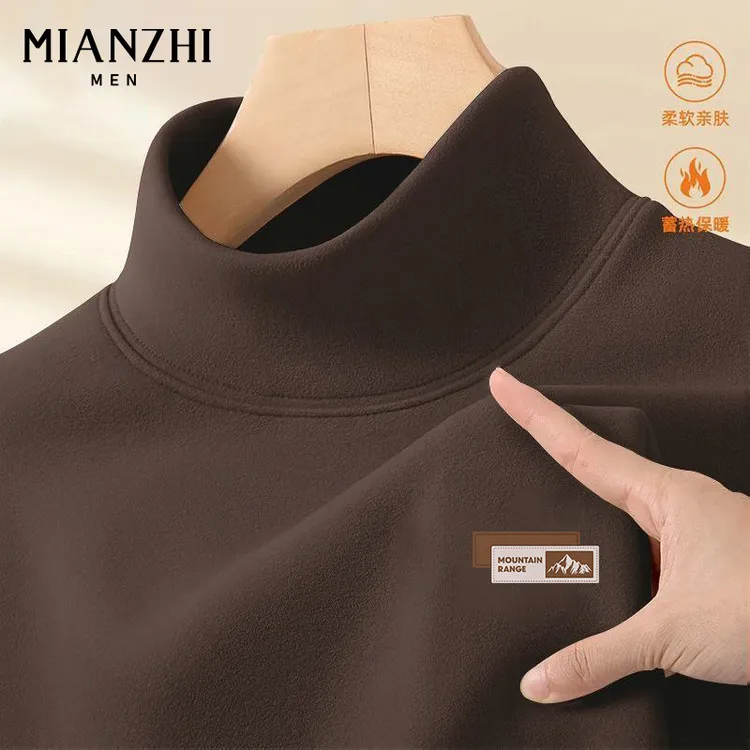 棉致保暖打底衫男2025秋冬新款双面绒半高领绒德内搭男士长袖T恤Y