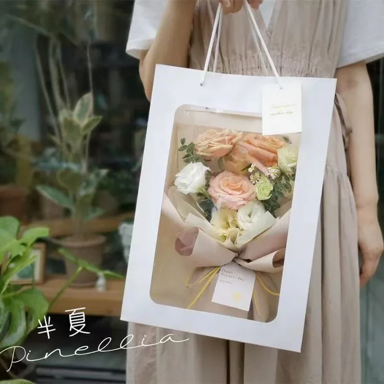 橱窗手提袋教师节情人节开窗透明鲜花袋子圣诞中秋礼品包装袋