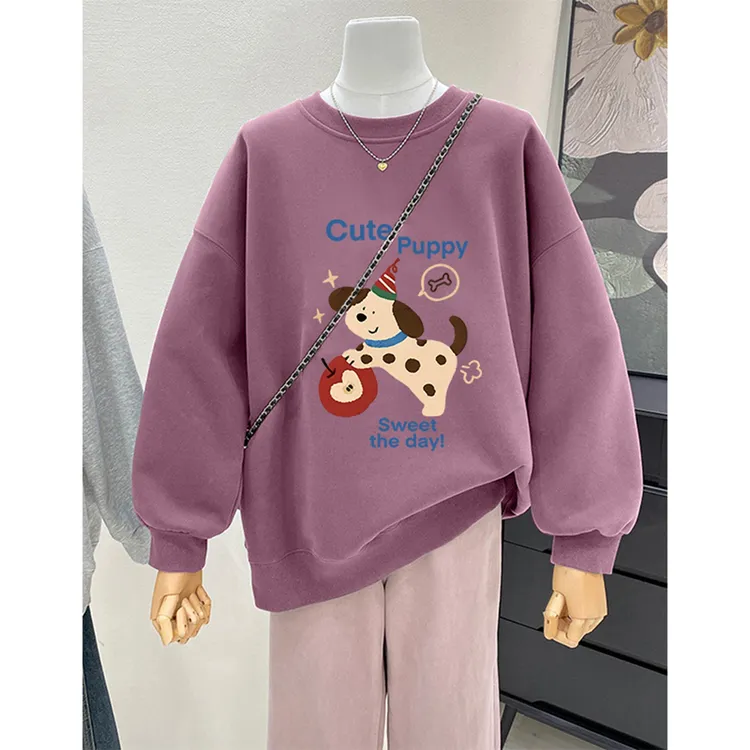宽松oversize大码圆领加绒加厚卫衣女设计感小众胖mm显瘦外套上衣