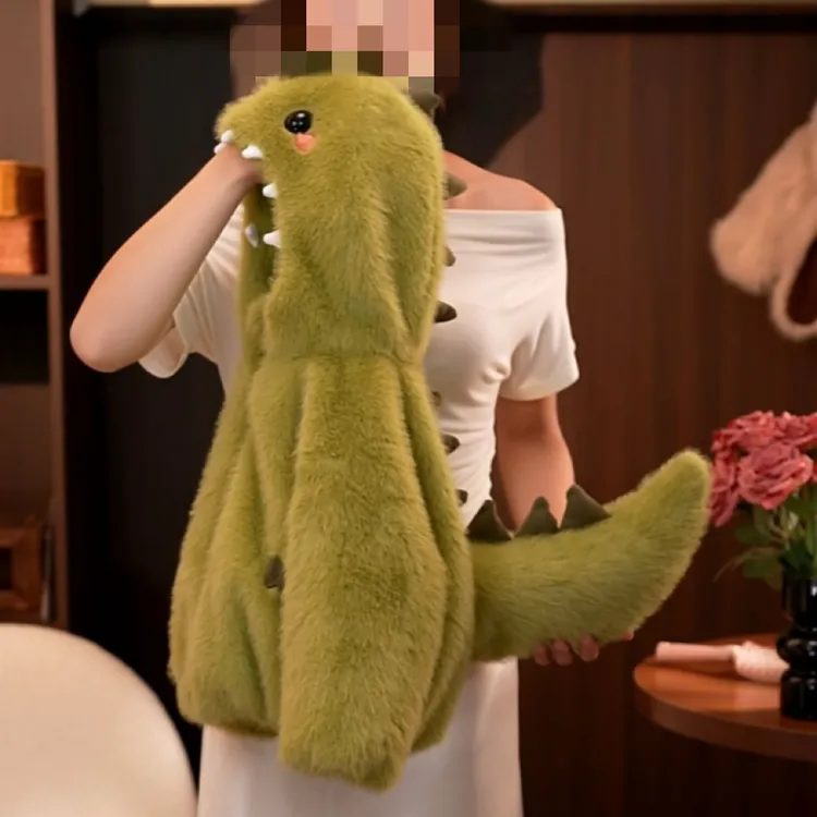 【亲子装】仿皮草外套儿童高定加绒加厚宝宝冬季毛毛衣连帽恐龙衣服