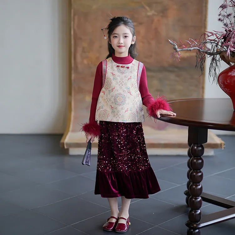 80815女童国风马甲汉服坎肩背心2025秋冬新款儿童过年拜年服唐装