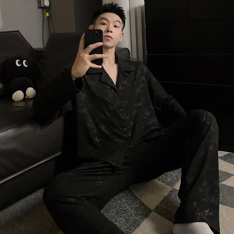 德绒睡衣男士春秋季休闲简约长袖长裤保暖薄绒高级感青少年家居服