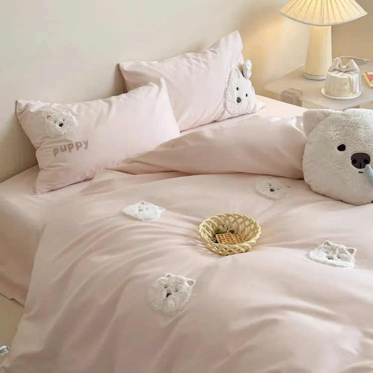 100S长绒棉磨毛加厚刺绣四件套纯棉100%全棉被套床单家用床上用品