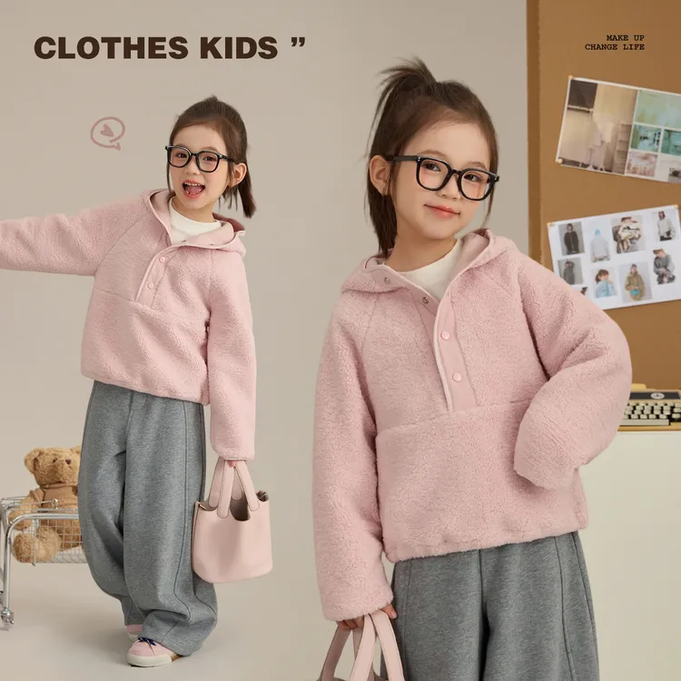 辰辰妈【减龄公式】儿童连帽卫衣甜美保暖女童毛绒上衣汉服9201X