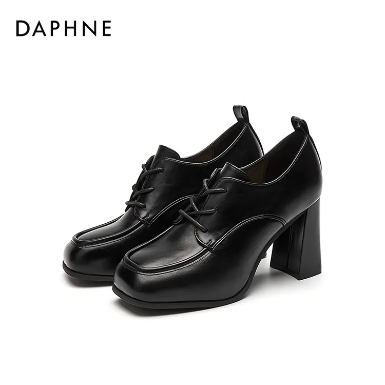 达芙妮粗跟高跟鞋女2025新款春秋深口小皮鞋女士百搭宴会鞋子1078