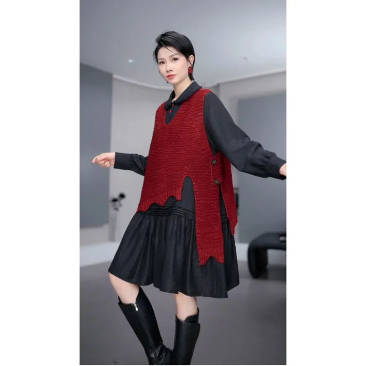鑫鑫2025秋冬季新款小众高级感女装不规则时尚百搭毛衣马甲800