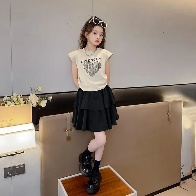 女童套装2025夏季新款儿童洋气时髦网红短袖T恤中大女孩两件套潮