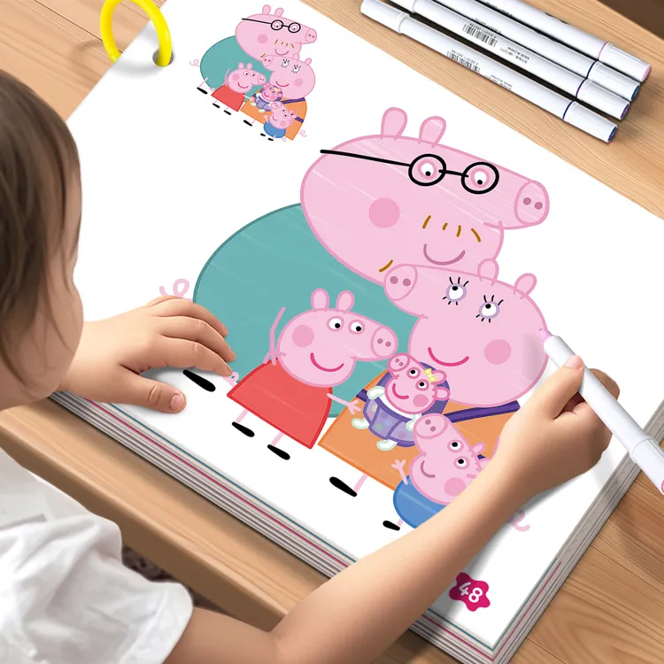 小猪佩奇水彩大画本3-6岁儿童画画入门填色涂鸦描绘本幼儿园专用5