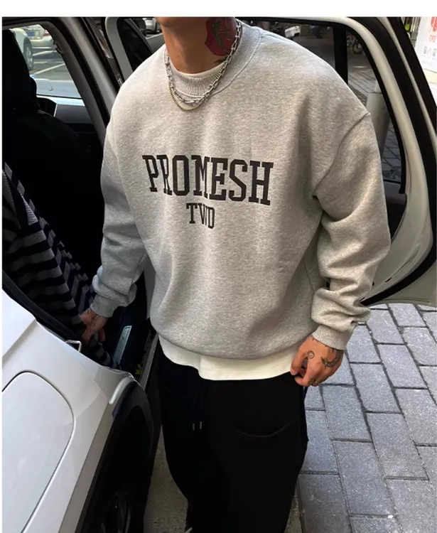 300斤大码男士宽松百搭加绒打底T恤秋冬加厚圆领套头休闲卫衣美式