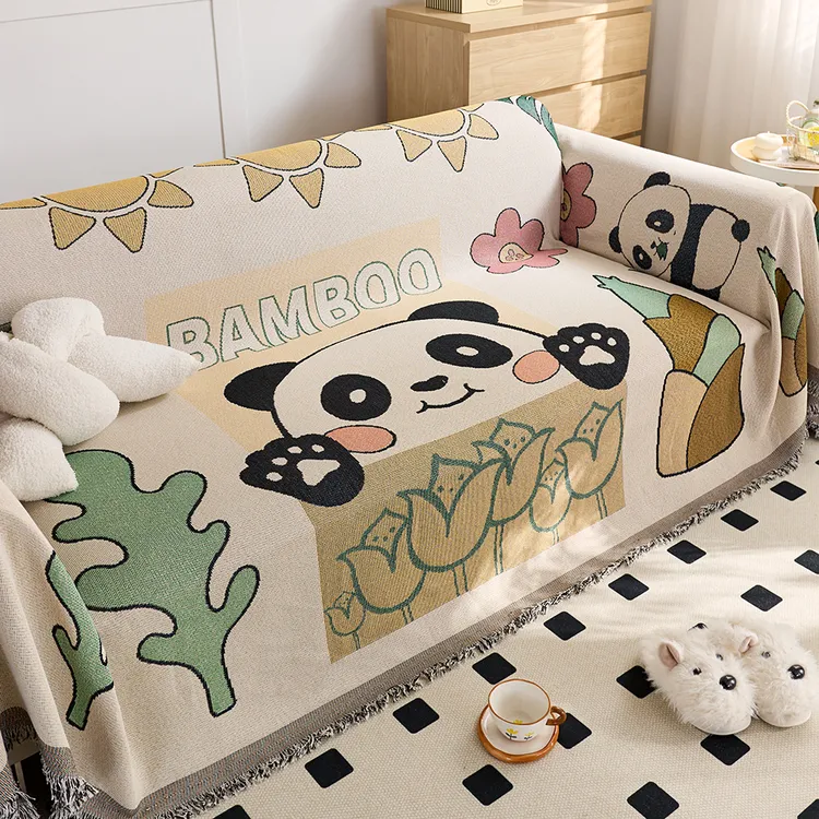 【90x240】熊猫沙发盖毯四季通用沙发垫ins防尘罩双面毯子沙发毯