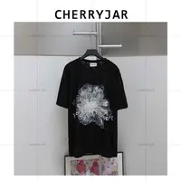 Cherryjar【25398】蕾丝运动白色休闲打底夏季印花重工上衣