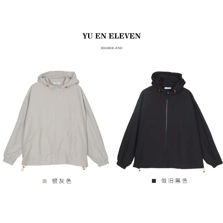 YUEN ELEVEN屿恩小众自制【拉链冲锋衣】休闲运动连帽做旧短外套女