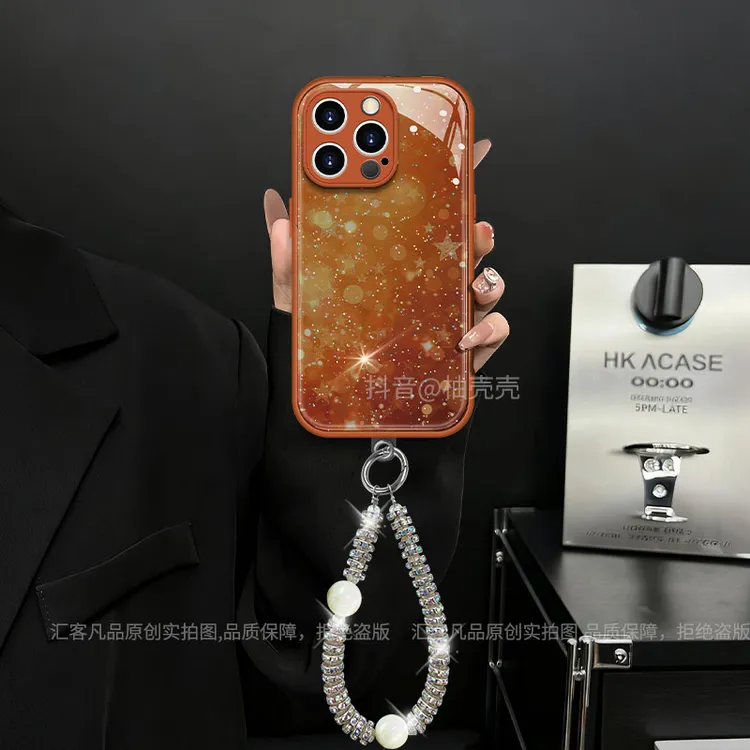 适用【苹果/oppo/华为/vivo/小米】金属漆水凝壳橙色星河防摔手机壳