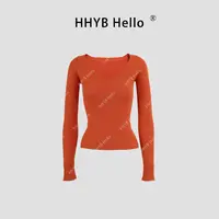 HHYB Hello【2025春季新款】麻花毛针织打底衫V领长袖纯色上衣M1041