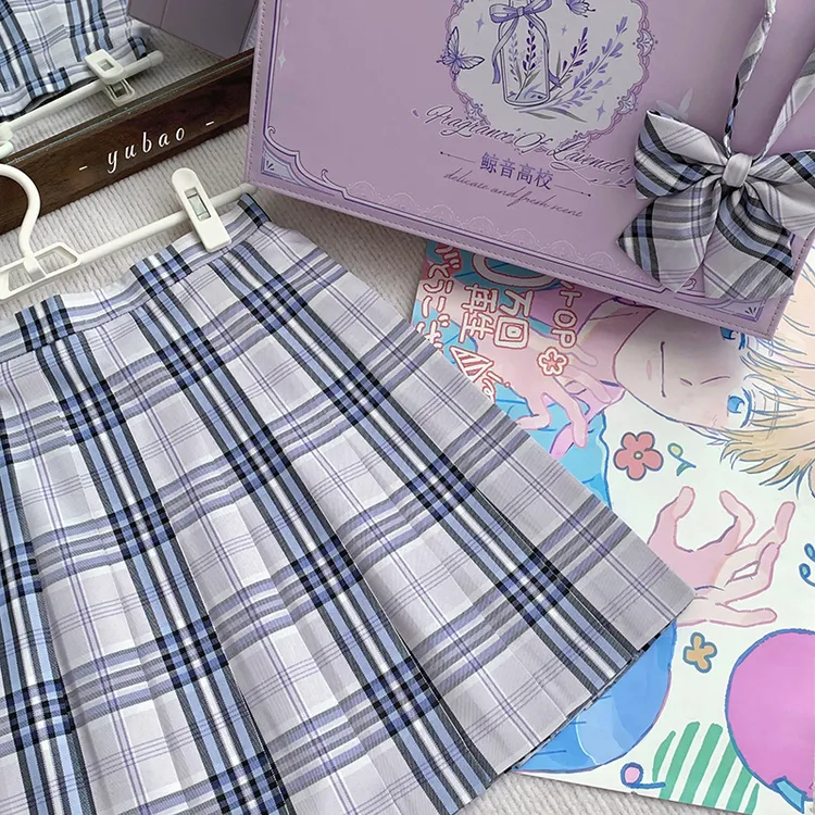 鲸音高校原创jk制服格裙【薰衣草】女半身裙学院风校供感百褶裙套装
