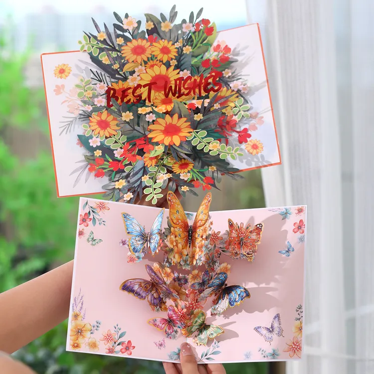 花束立体贺卡母亲节教师节送老师手工diy小卡片感恩祝福礼物装饰