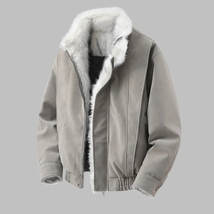 2025冬季新款男士座山雕夹克可立领毛毛外套大码个性加厚夹克潮