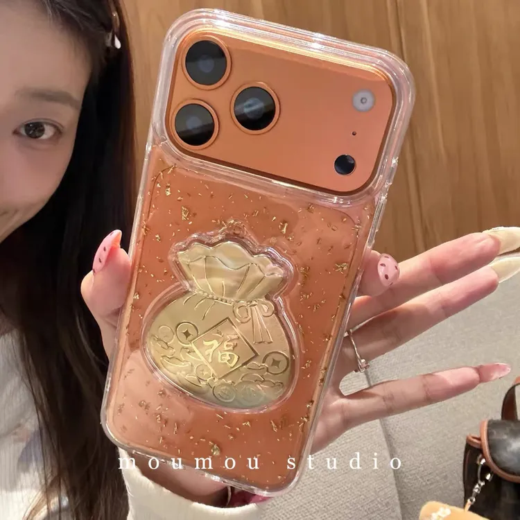 金箔福袋财神适用苹果17手机壳华为软壳小米滴胶vivo保护套oppo韩